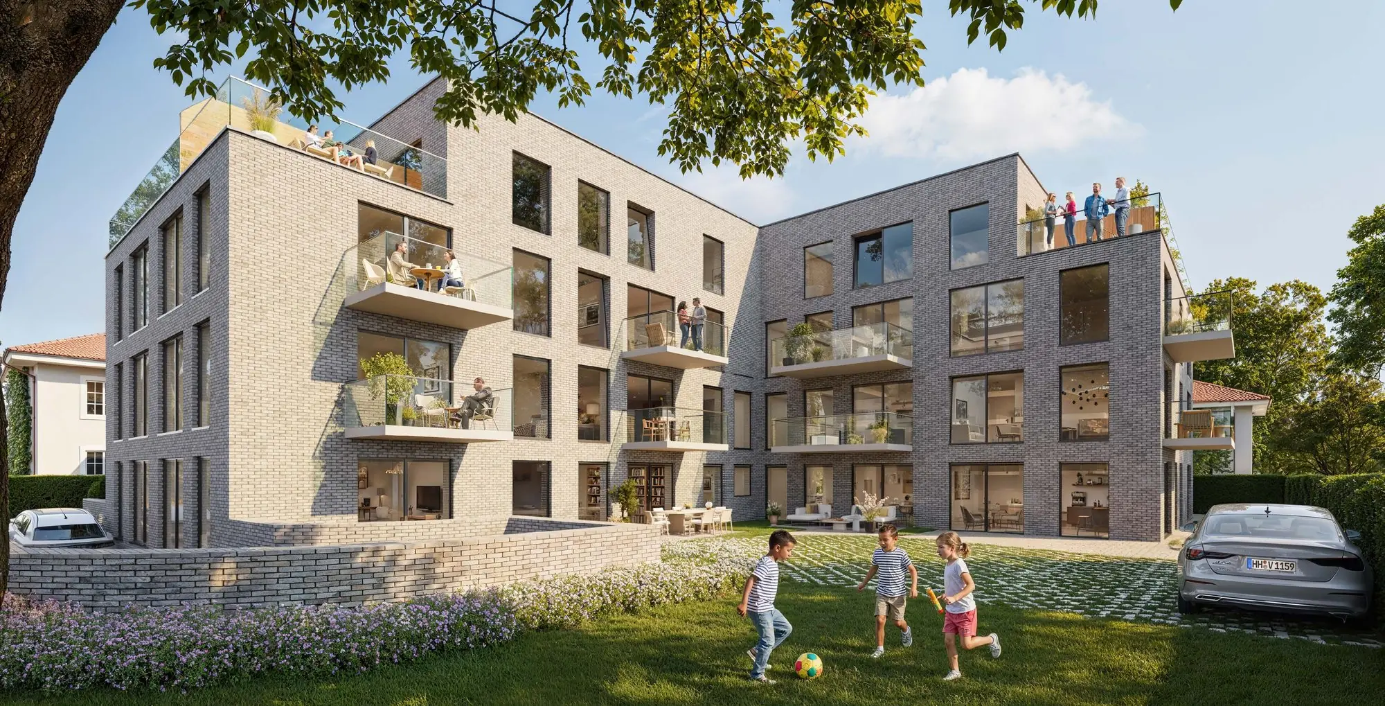 Küstenquartier, garden view with balconies and roof terraces (visualisation)