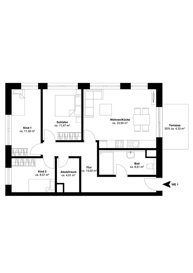 Grundriss Wohnung 1