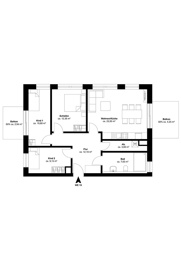 Grundriss Wohnung 1