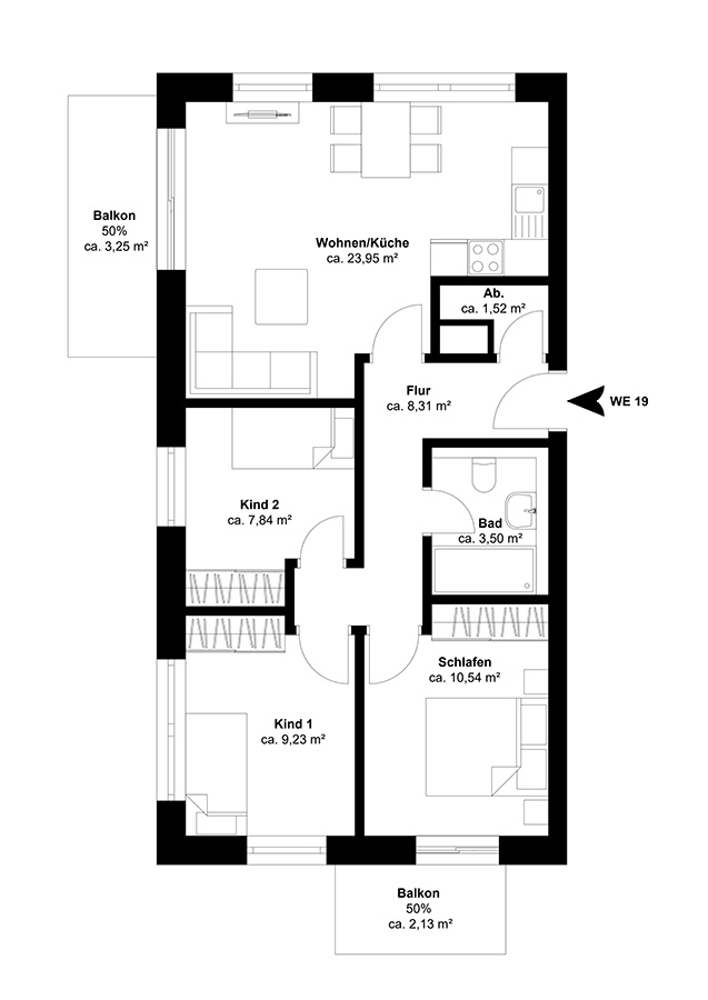 Grundriss Wohnung 1